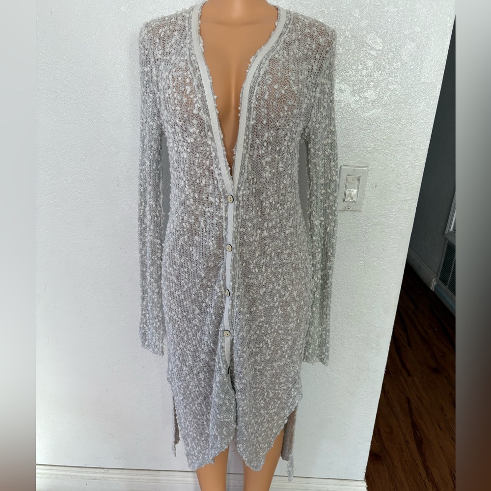 Free People Textured Cream and Gray Sweater